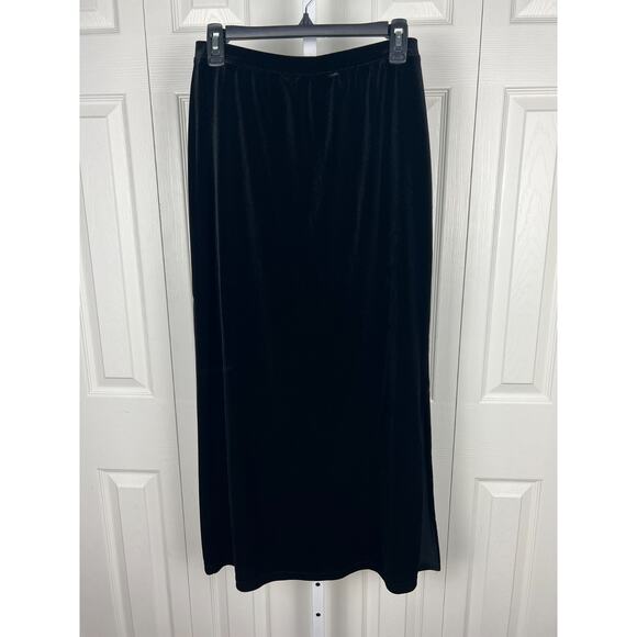 Black Velvet Elastic Waist Maxi Skirt Size Small Side Slit 28 Waist Islander - Picture 7 of 8